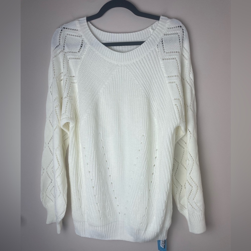 CUPSHE Womens Crochet Sweaters Casual Long Sleeve Scoop Neck Pullover Large NWT